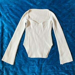 White Long Sleeve Ribbed Bodysuit
